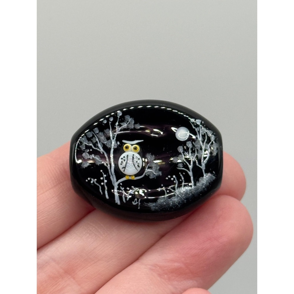 Fenton Art Glass Hand Painted Black 3D "Twitterlight Owl" Bead Charm